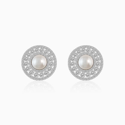 Silver Solitaire Pearl Studs
