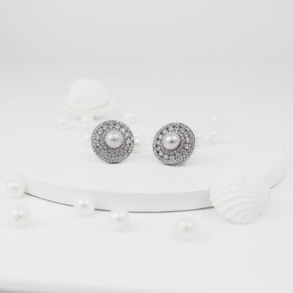 Silver Solitaire Pearl Studs