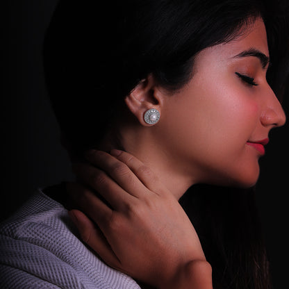 Silver Solitaire Pearl Studs