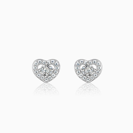 Silver Zircon Glam Heart Earrings