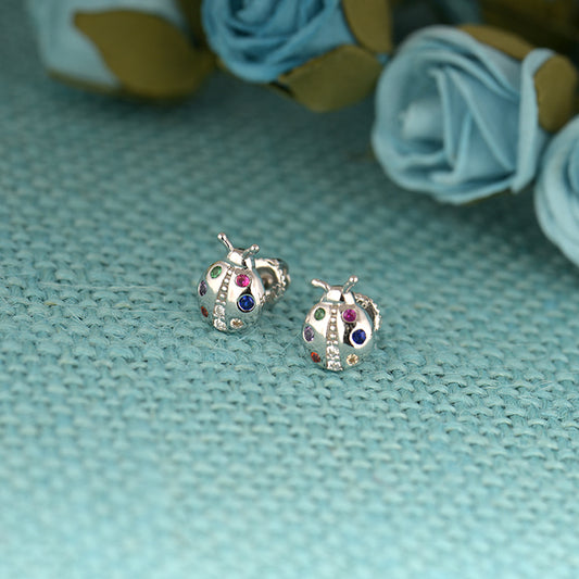Silver Lady Bug Earrings
