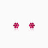 Rose Gold Magenta Flower Stud Earrings