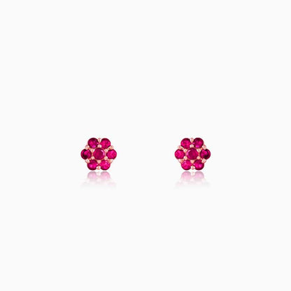 Rose Gold Magenta Flower Stud Earrings