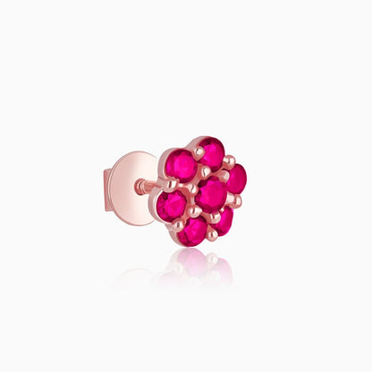 Rose Gold Magenta Flower Stud Earrings