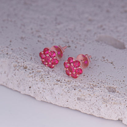 Rose Gold Magenta Flower Stud Earrings
