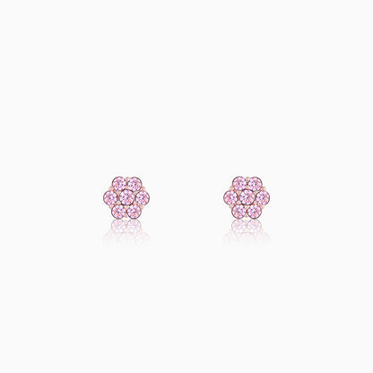 Rose Gold Baby Pink Flower Stud Earrings