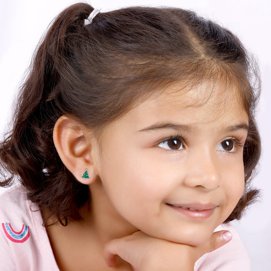 Silver Jingle Bell Christmas Tree Kids Earrings (4-12 yrs)