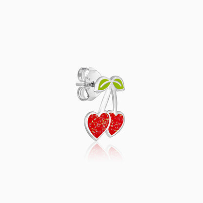 Silver Red Heart Cherry Kids Earrings