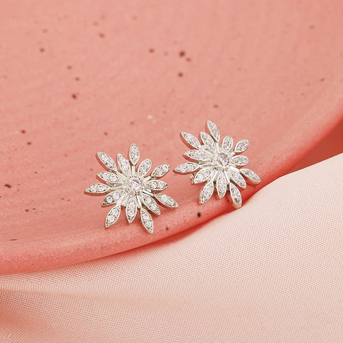 Silver Classic Flower Romance Earrings