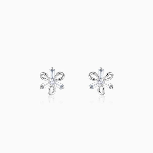 Silver Twisted Flower Earrings