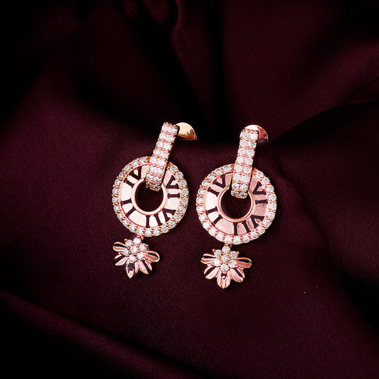 Rose Gold Flower Dangler Earrings