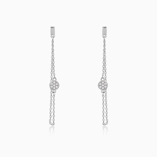 Silver Zircon Chain Earrings