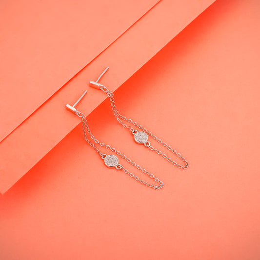 Silver Zircon Chain Earrings