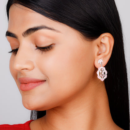 Silver Pink Lotus Bloom Earrings