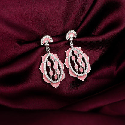 Silver Pink Lotus Bloom Earrings