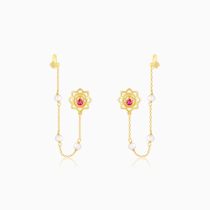 Golden Lotus Pearl Earrings