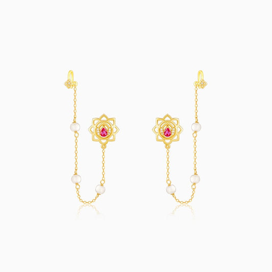 Golden Lotus Pearl Earrings