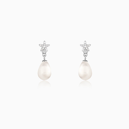 Silver Starry Pearl Earrings
