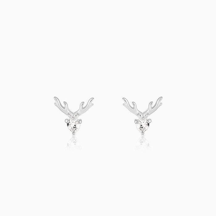 Silver Deer Heart Stud Earrings