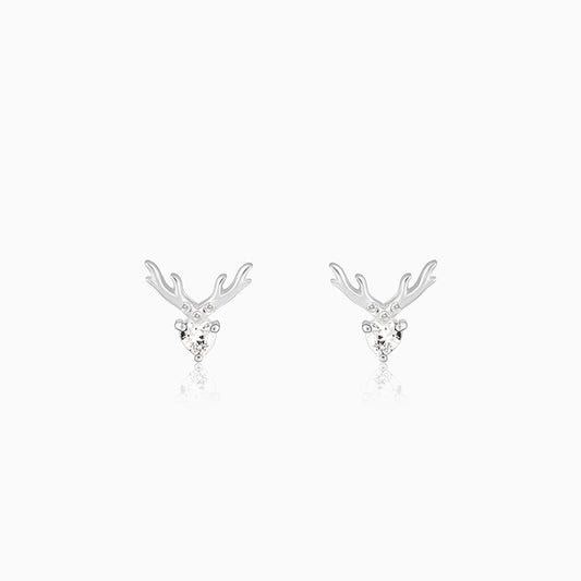 Silver Deer Heart Stud Earrings