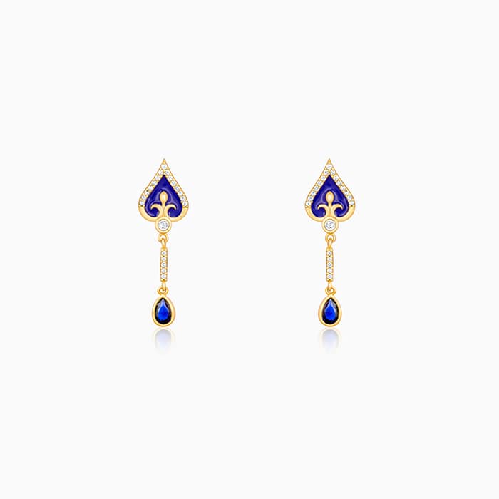 Golden Royal Blue Dangle Earrings