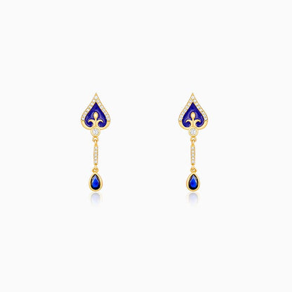 Golden Royal Blue Dangle Earrings