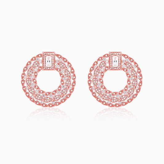 Rose Gold Round Embellished Earrings