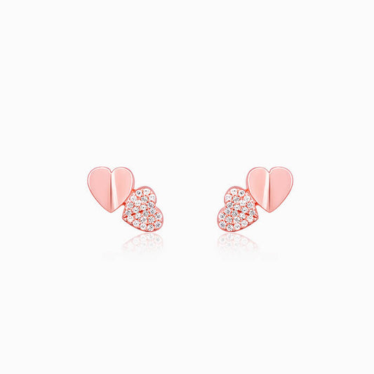 Rose Gold Fluttering Hearts Stud Earrings