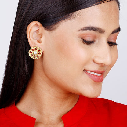 Golden Red Drop Flower Earring