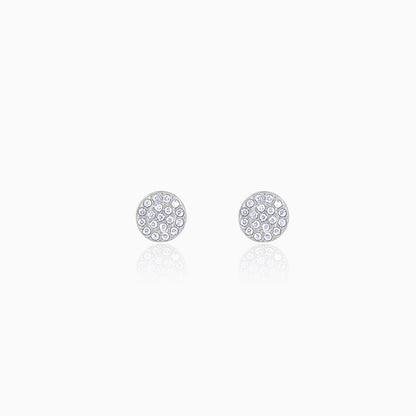 Silver Round Zircon Stud Earrings