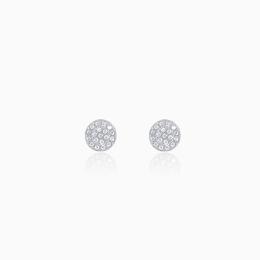 Silver Round Zircon Stud Earrings