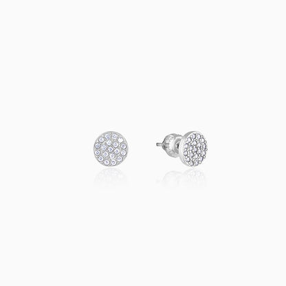 Silver Round Zircon Stud Earrings