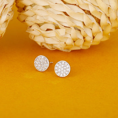 Silver Round Zircon Stud Earrings