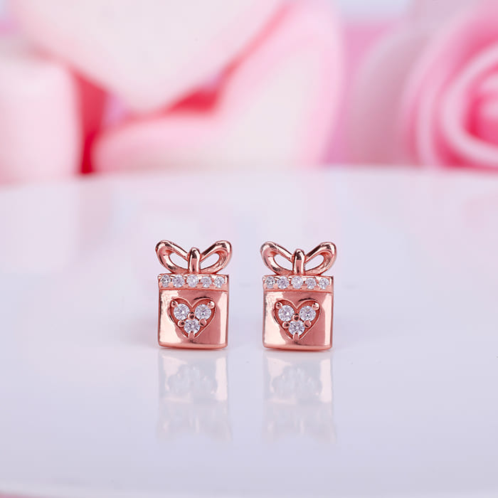 Rose Gold Zircon Heart Gift Earrings
