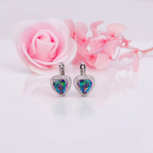 Silver Mystical Prism Heart Earrings