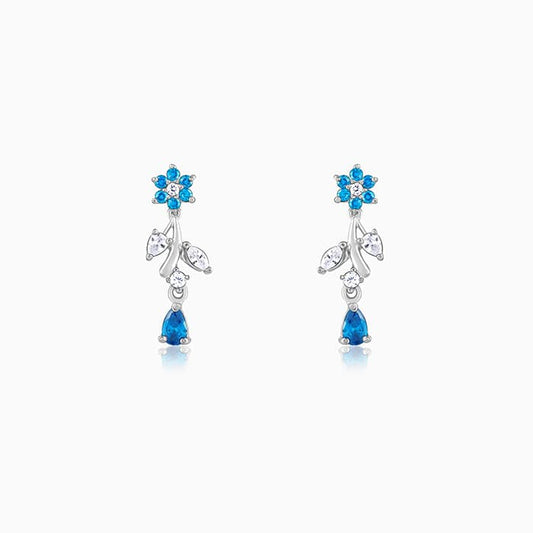 Silver Blue Daisy Earrings