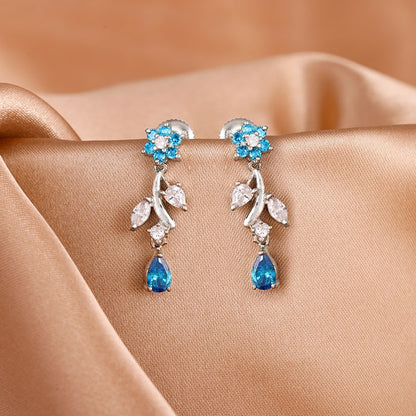 Silver Blue Daisy Earrings