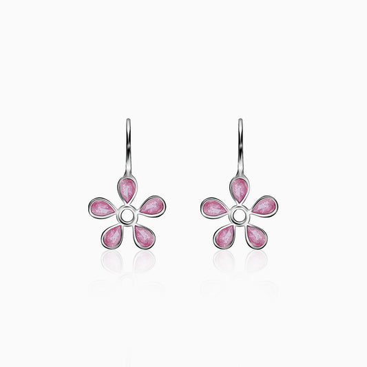 Silver Pink Dahlia Earrings