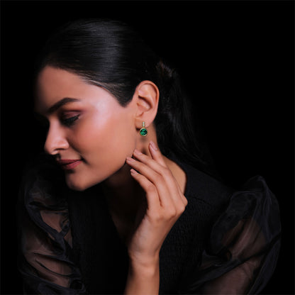 Golden Emerald Green Sphere Earrings