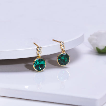 Golden Emerald Green Sphere Earrings