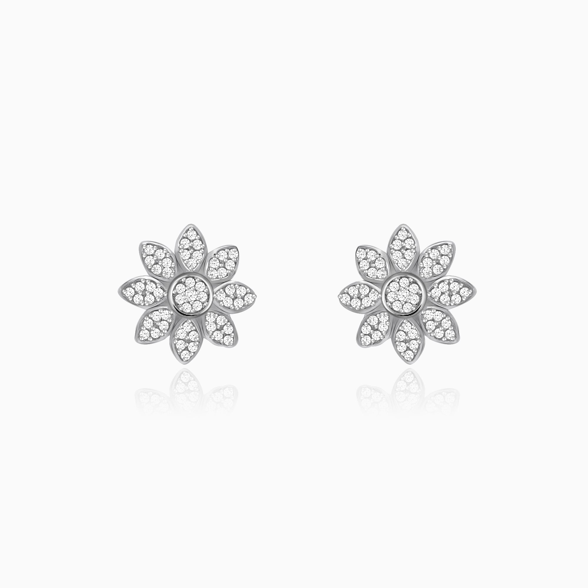 Silver Zircon Blooming Flower Earrings - Image 1