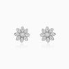 Silver Zircon Blooming Flower Earrings