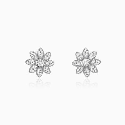 Silver Zircon Blooming Flower Earrings