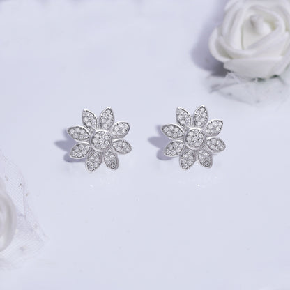 Silver Zircon Blooming Flower Earrings