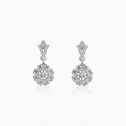 Silver Zircon Flower Drop Earrings