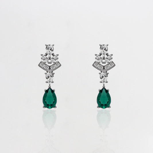 Silver Emerald Green Drop Earrings