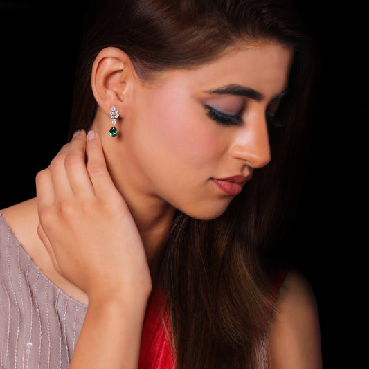 Silver Emerald Green Drop Earrings
