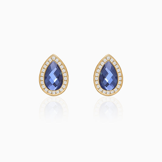 Golden Sapphire Blue Tear Drop Earrings