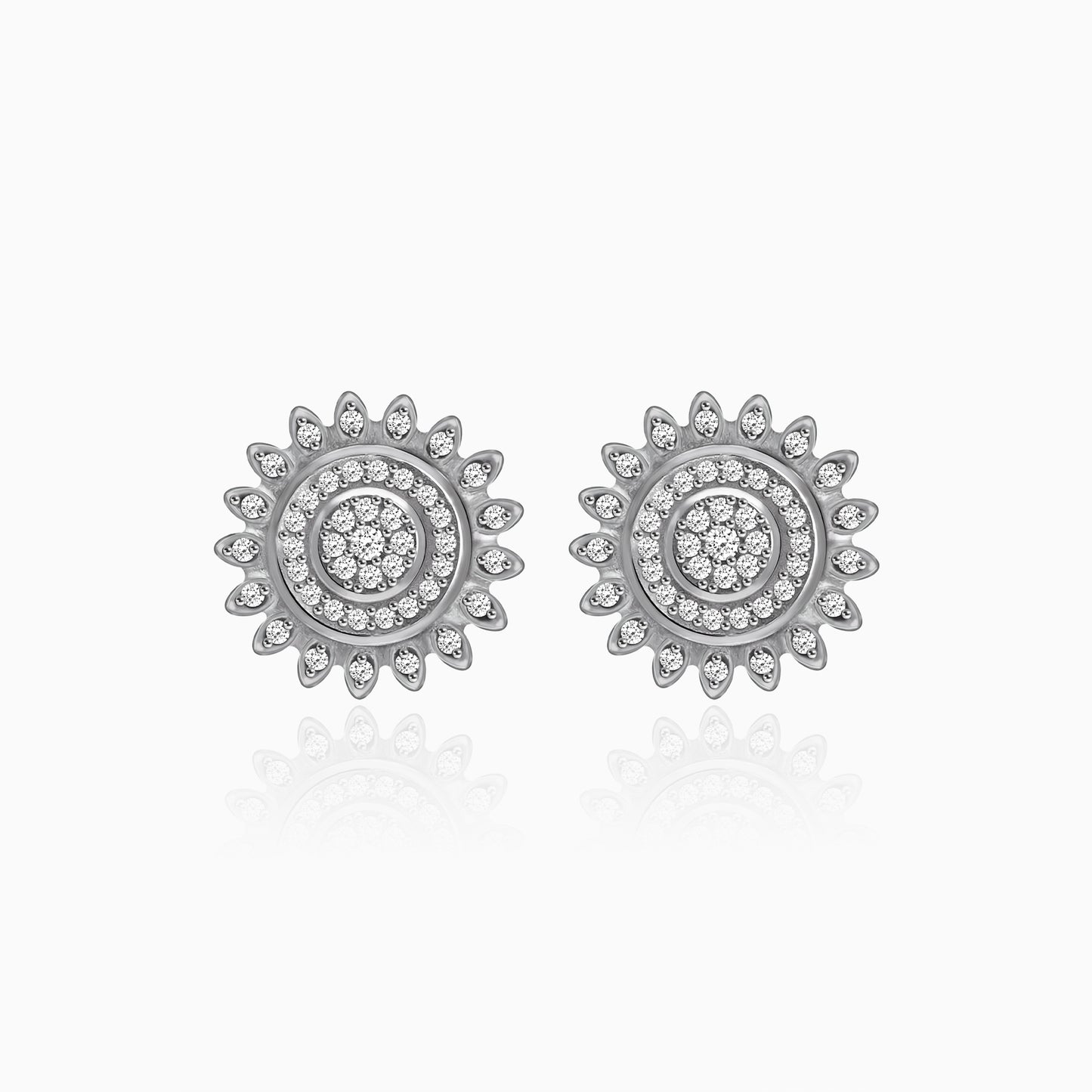 Silver Zircon Mandala Earrings