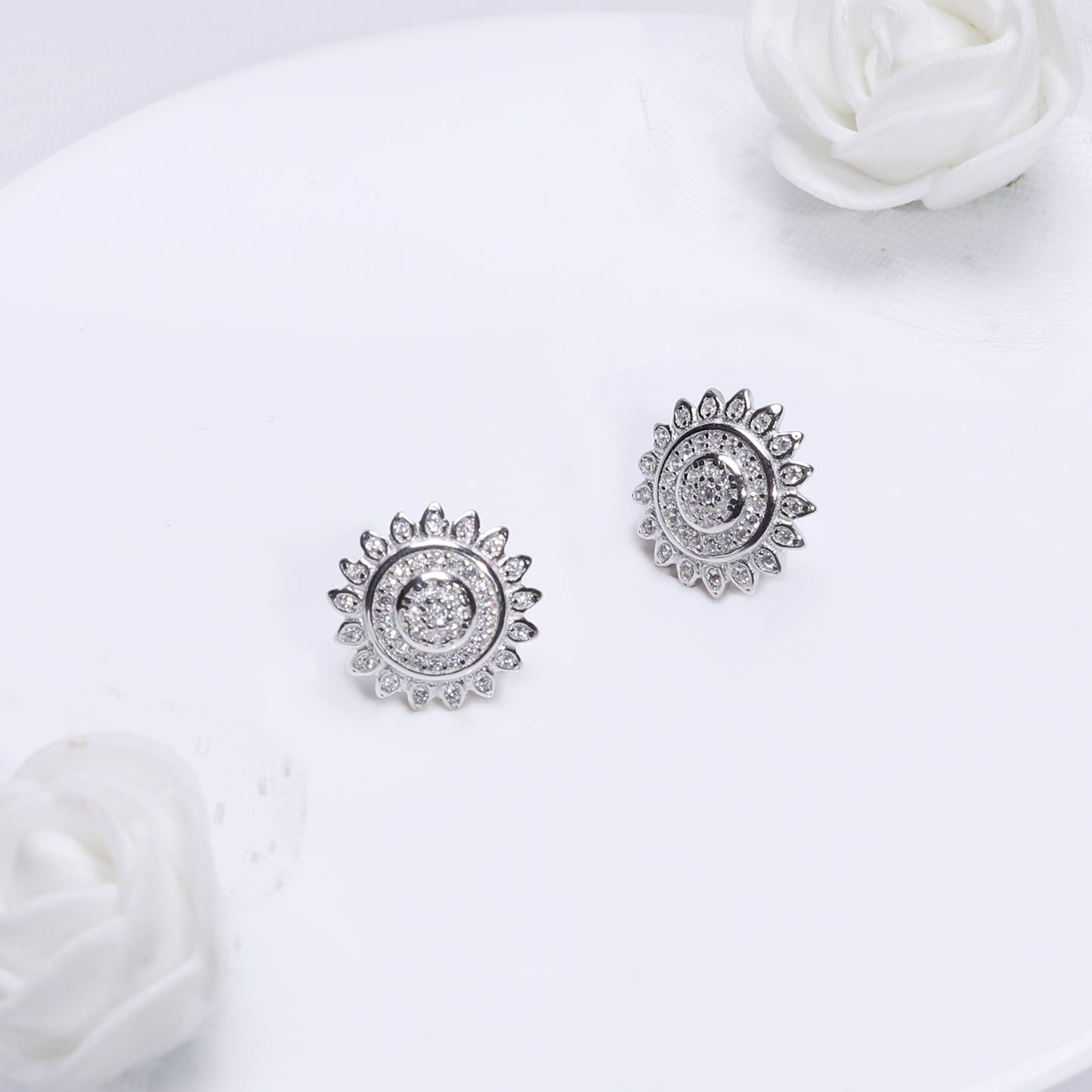 Silver Zircon Mandala Earrings